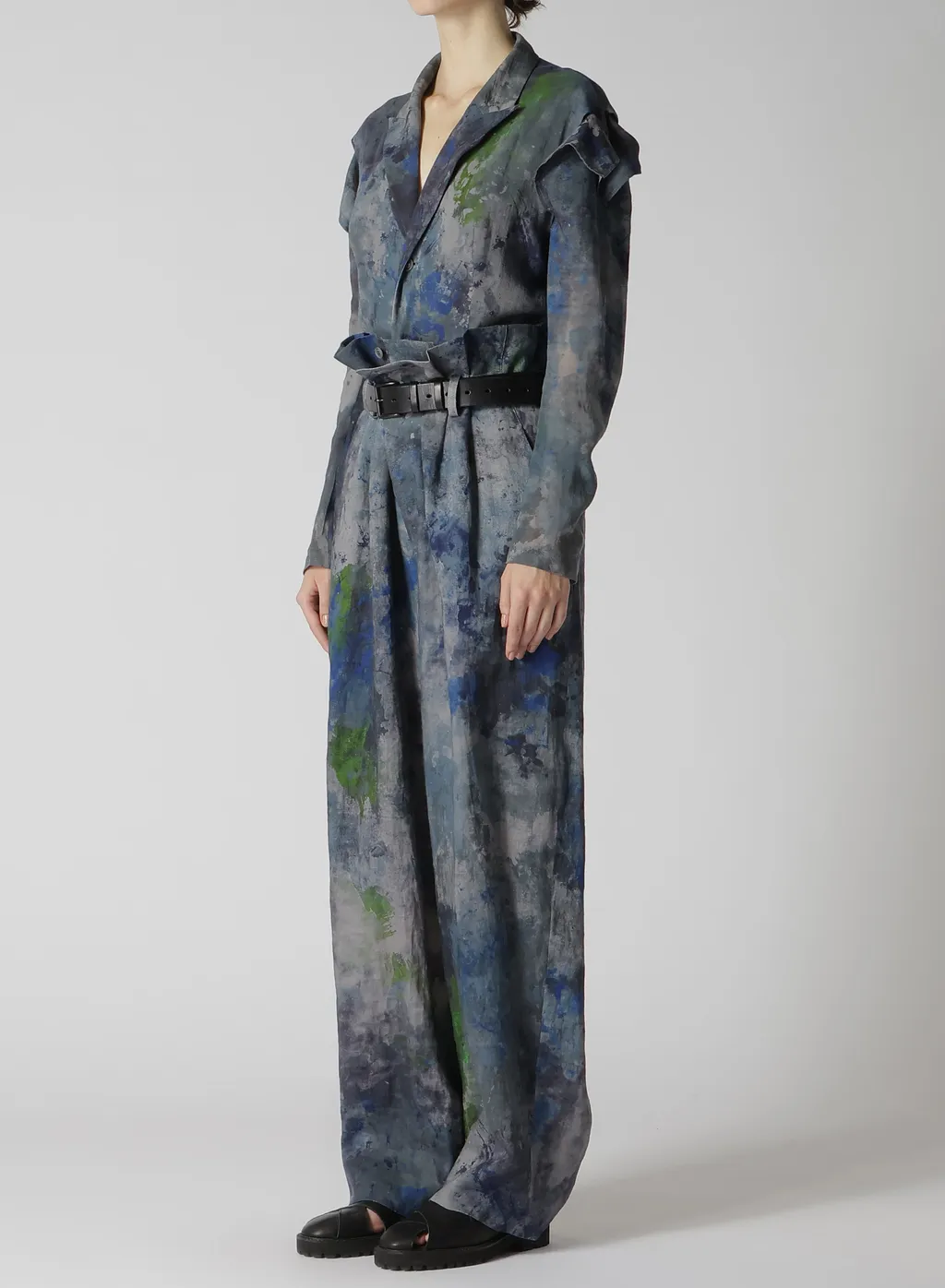 Linen Lawn Paint Print High Waist Pleated Pants