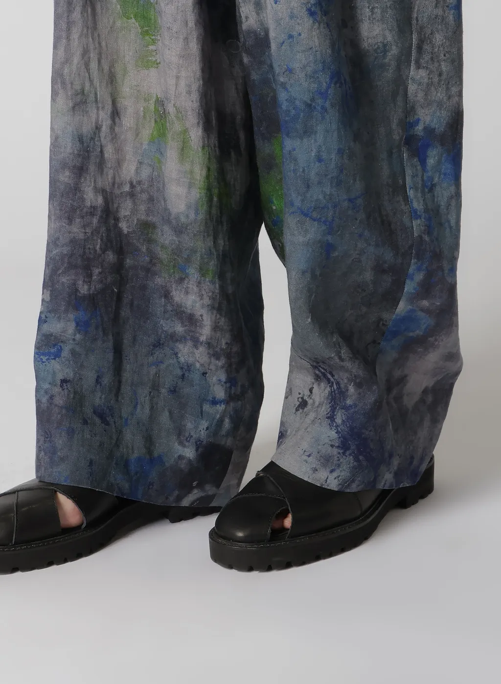 Linen Lawn Paint Print High Waist Pleated Pants