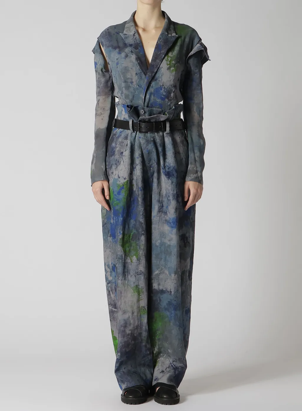 Linen Lawn Paint Print High Waist Pleated Pants