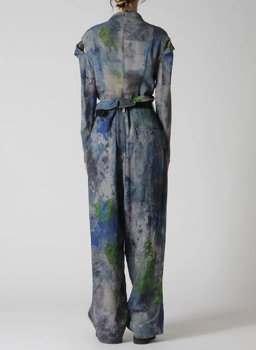 Linen Lawn Paint Print High Waist Pleated Pants