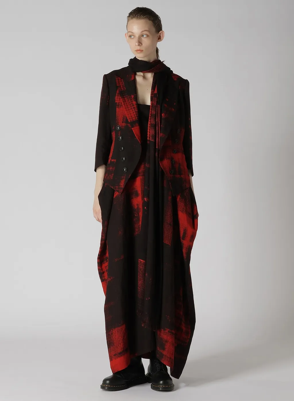 Copied Checked Print Cropped Sleeve Tail Jacket