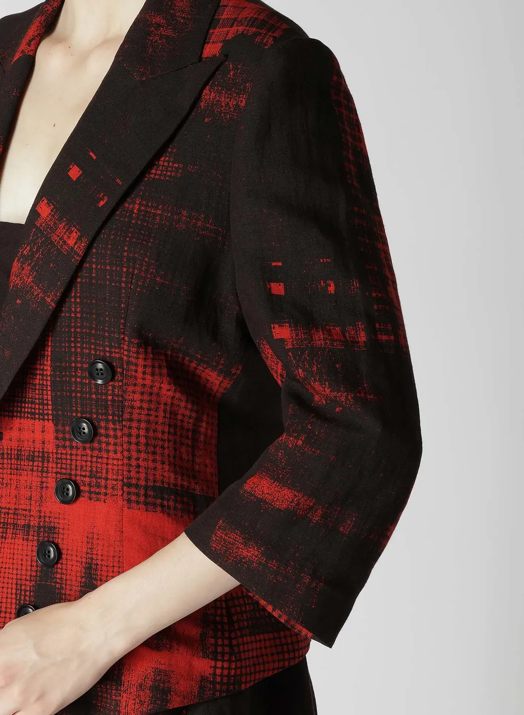 Copied Checked Print Cropped Sleeve Tail Jacket