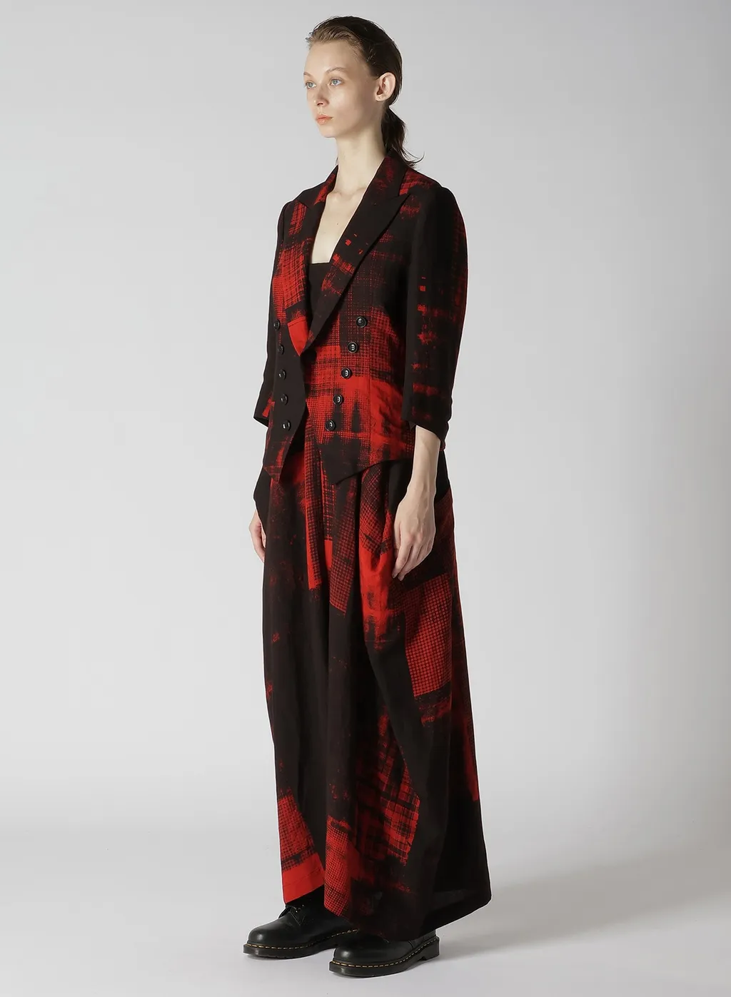 Copied Checked Print Cropped Sleeve Tail Jacket