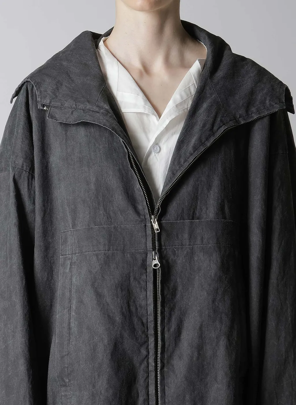 Ramie/Nylon Pigment Coating Big Anorak Coat