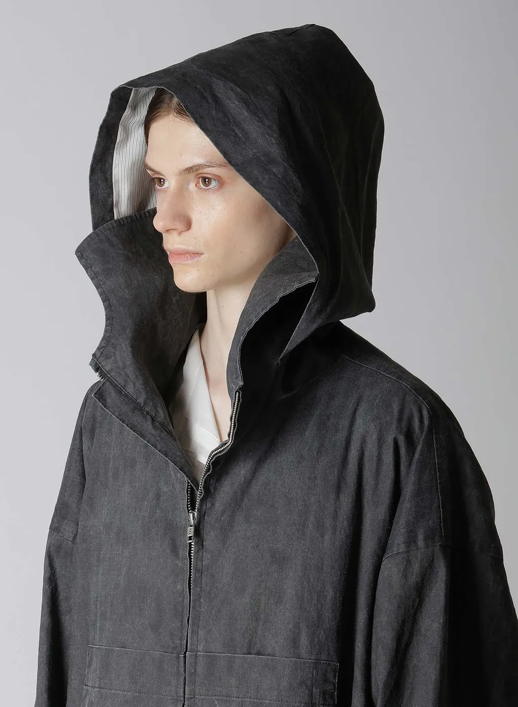 Ramie/Nylon Pigment Coating Big Anorak Coat
