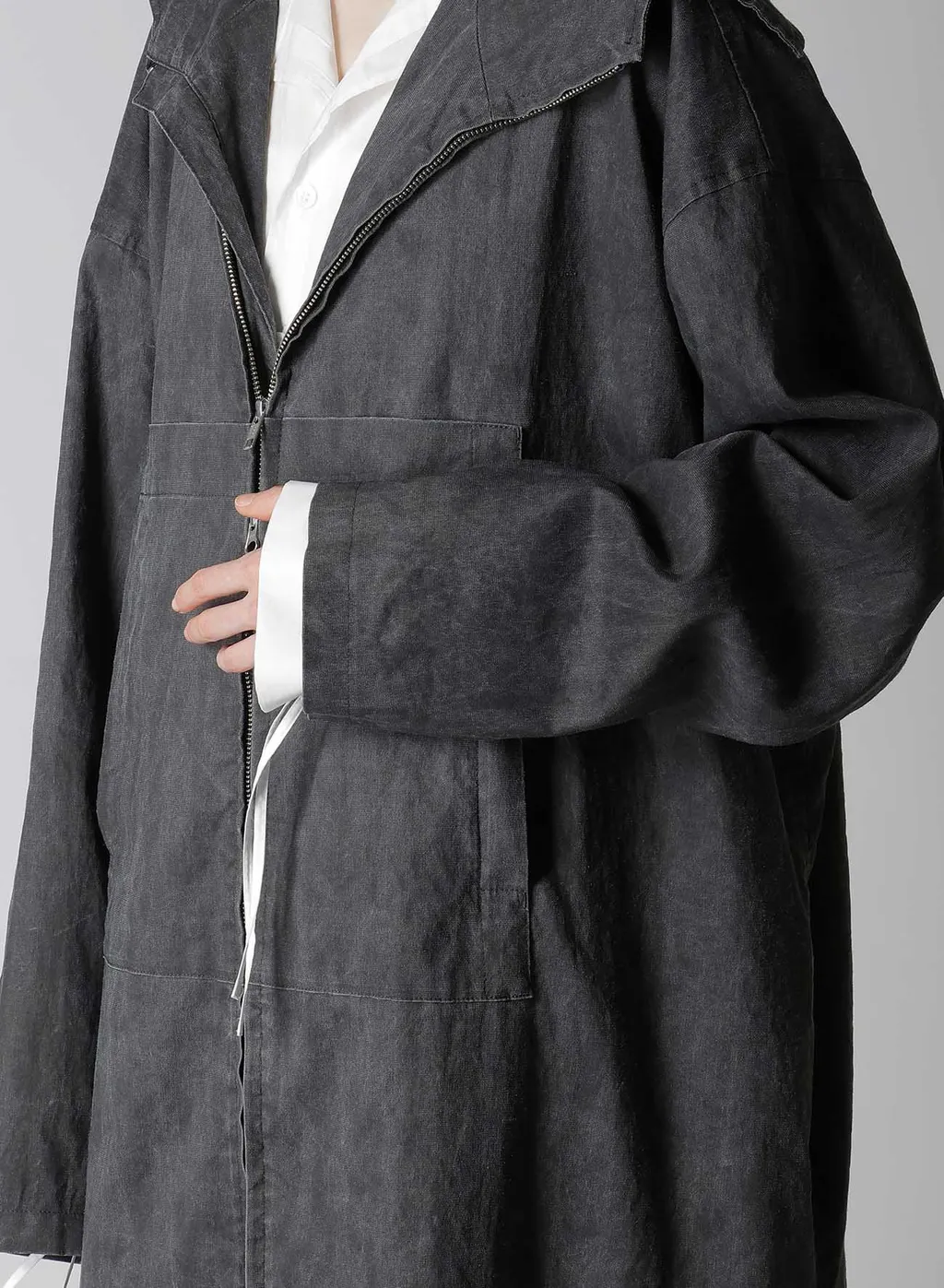 Ramie/Nylon Pigment Coating Big Anorak Coat