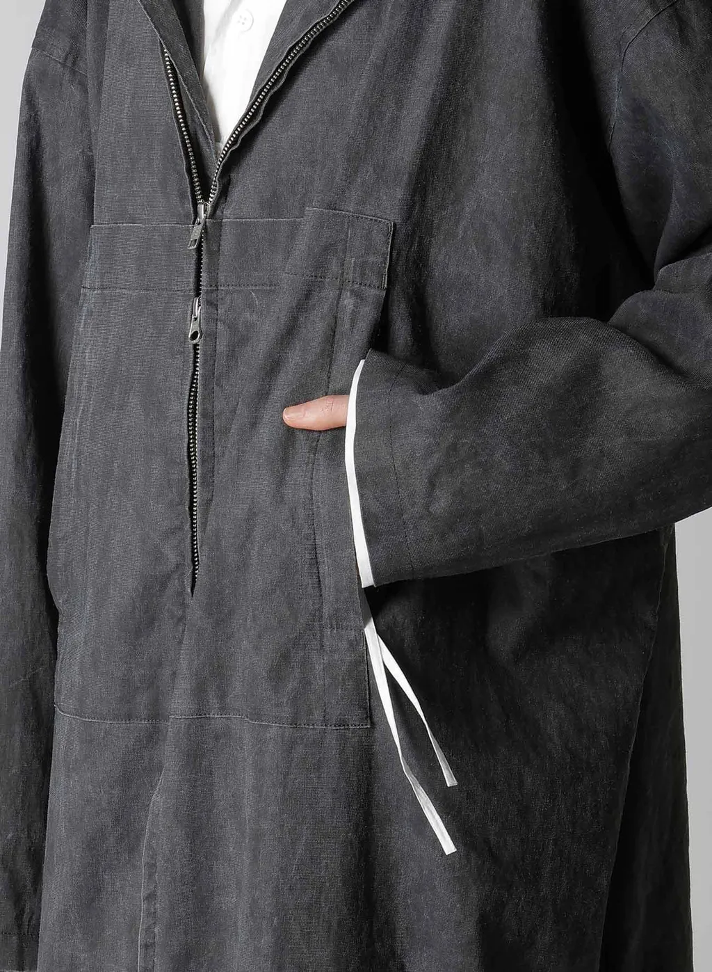 Ramie/Nylon Pigment Coating Big Anorak Coat