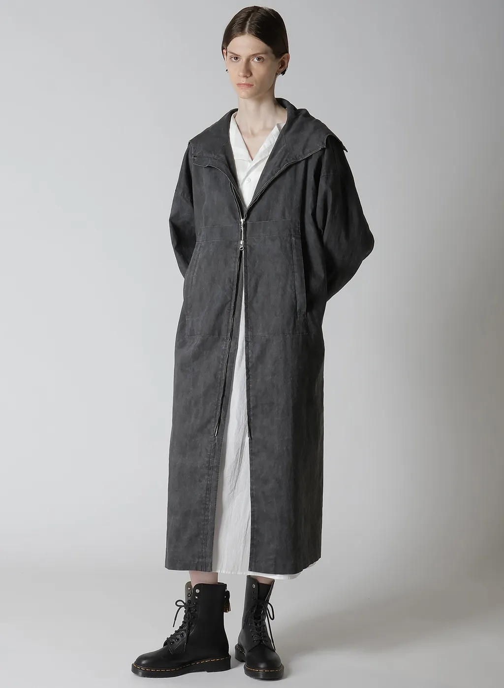 Ramie/Nylon Pigment Coating Big Anorak Coat
