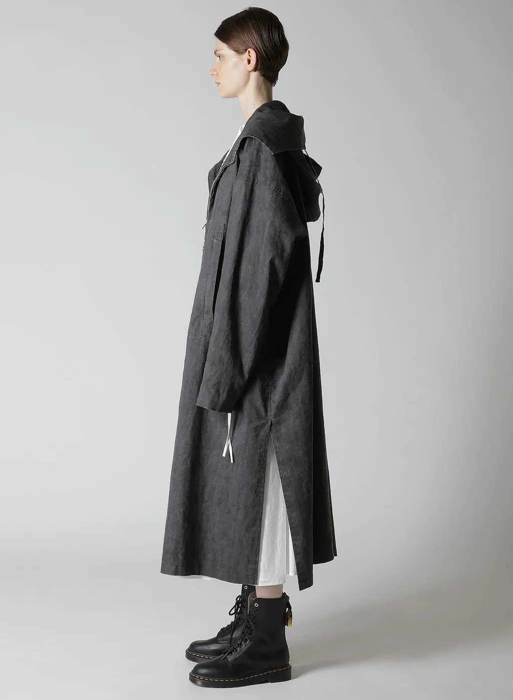 Ramie/Nylon Pigment Coating Big Anorak Coat
