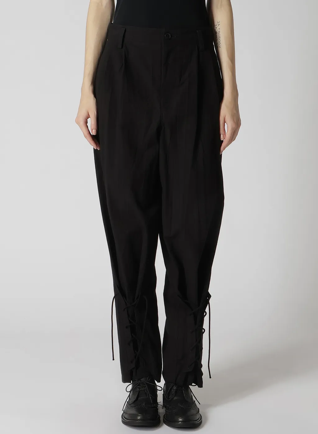 Plain Weave Denim Lace Up Hem Pants