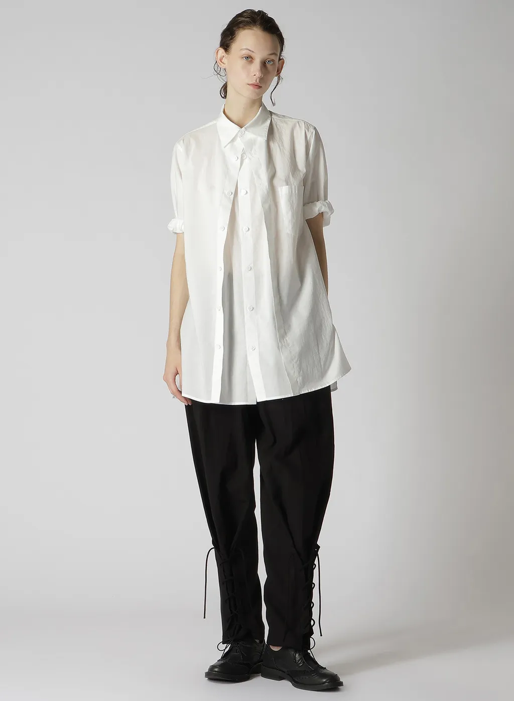 Plain Weave Denim Lace Up Hem Pants