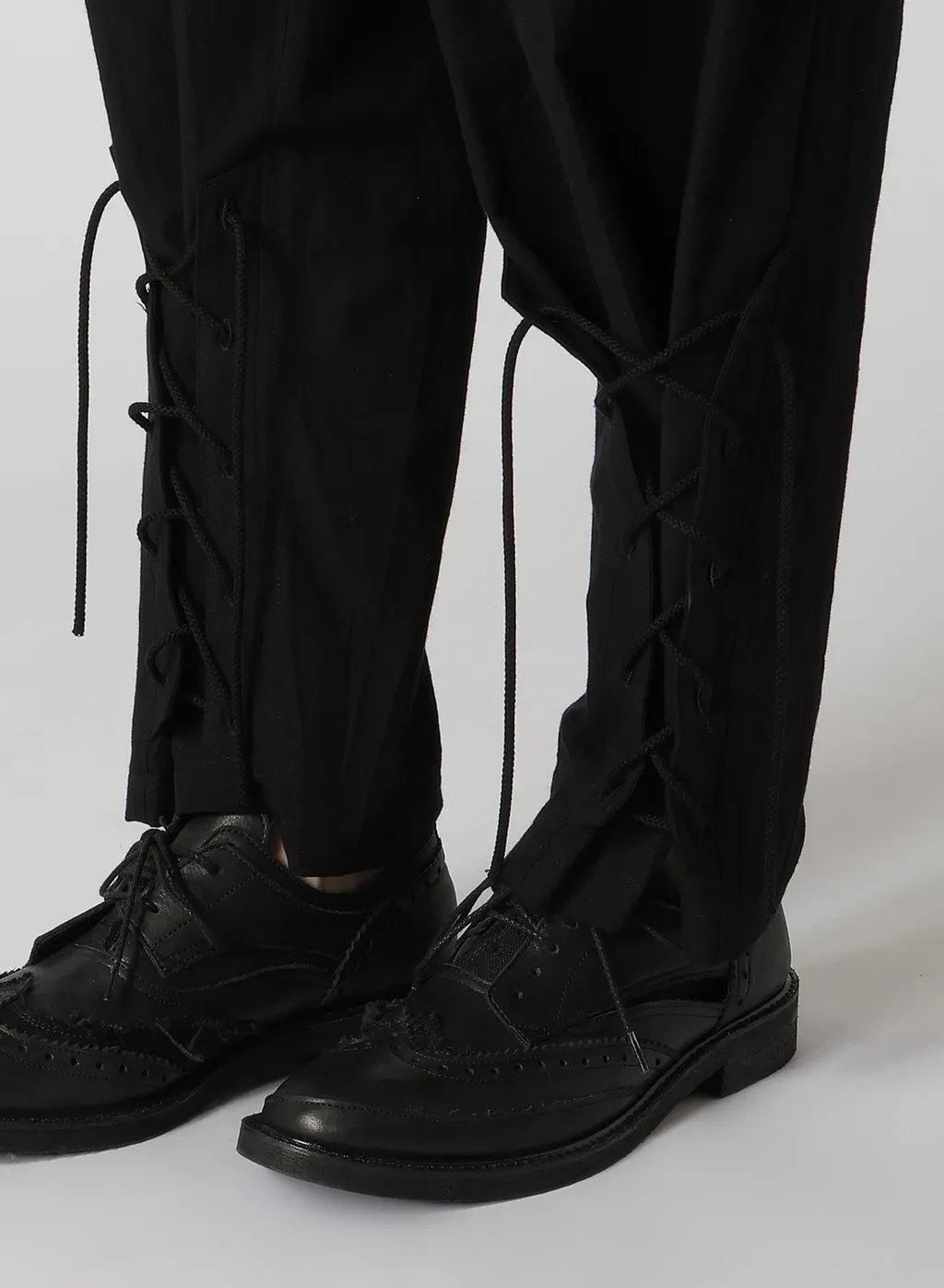 Plain Weave Denim Lace Up Hem Pants