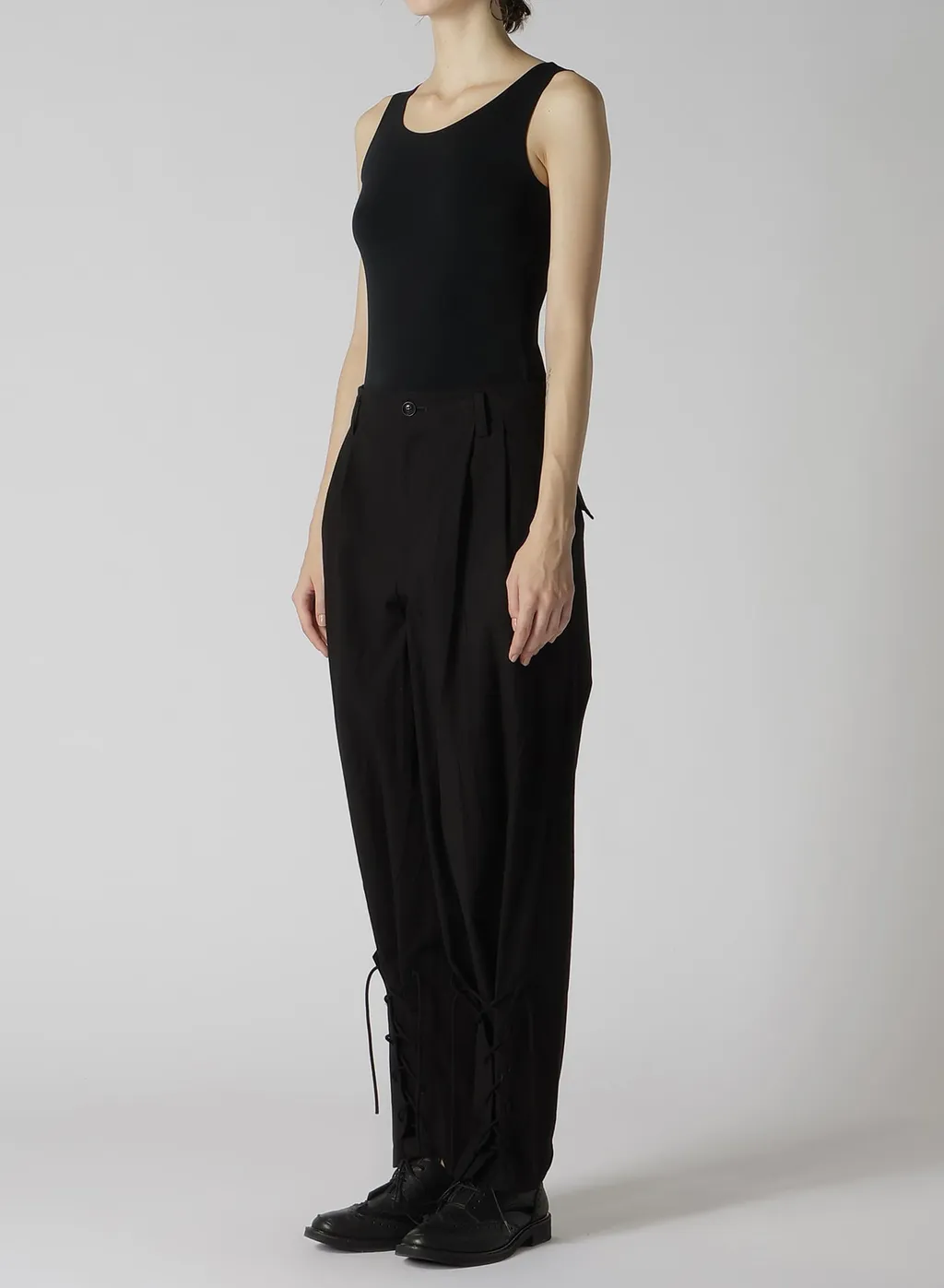 Plain Weave Denim Lace Up Hem Pants