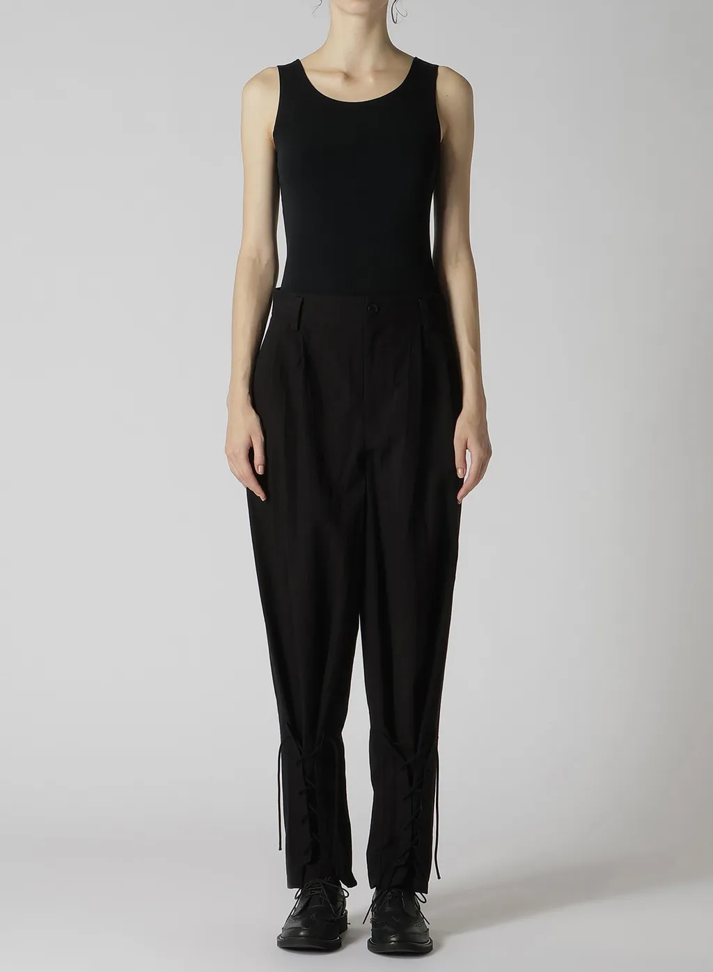 Plain Weave Denim Lace Up Hem Pants