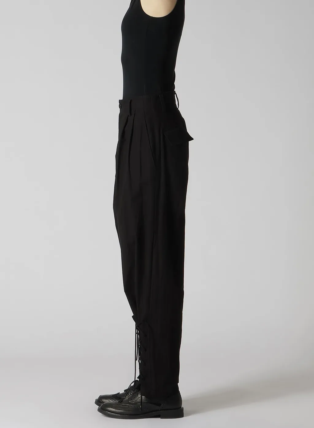 Plain Weave Denim Lace Up Hem Pants