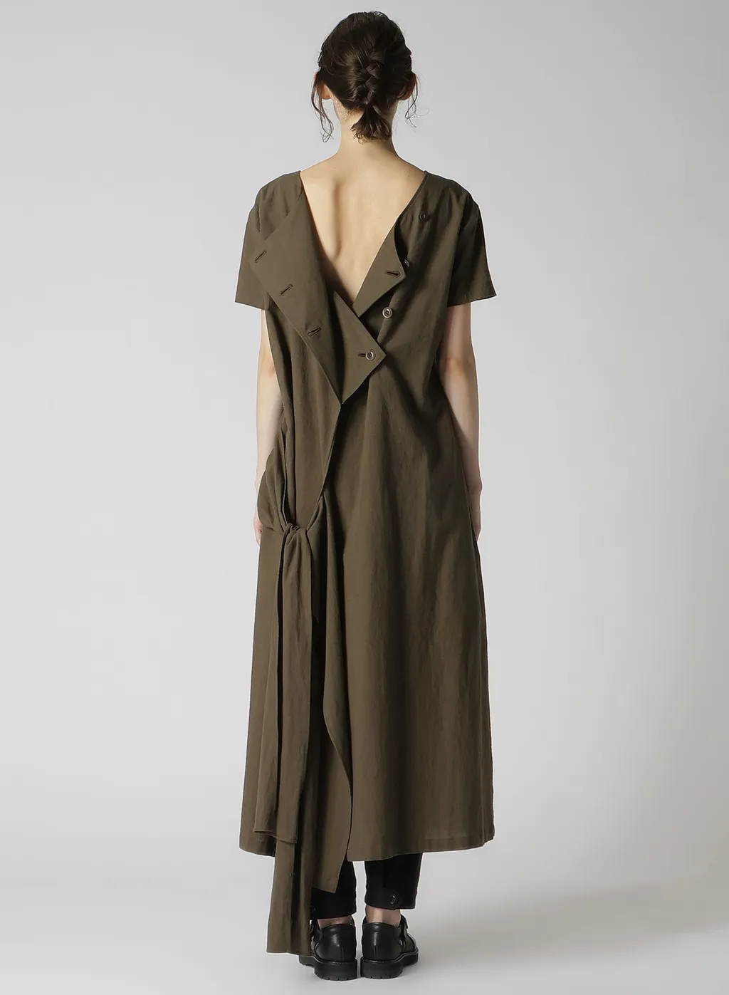 Cotton Flax Poplin Back Tie Dress