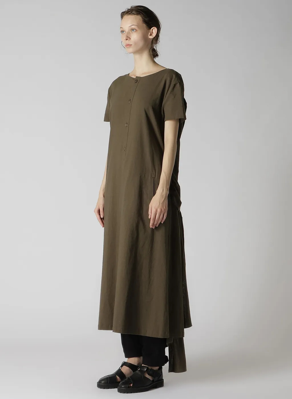 Cotton Flax Poplin Back Tie Dress