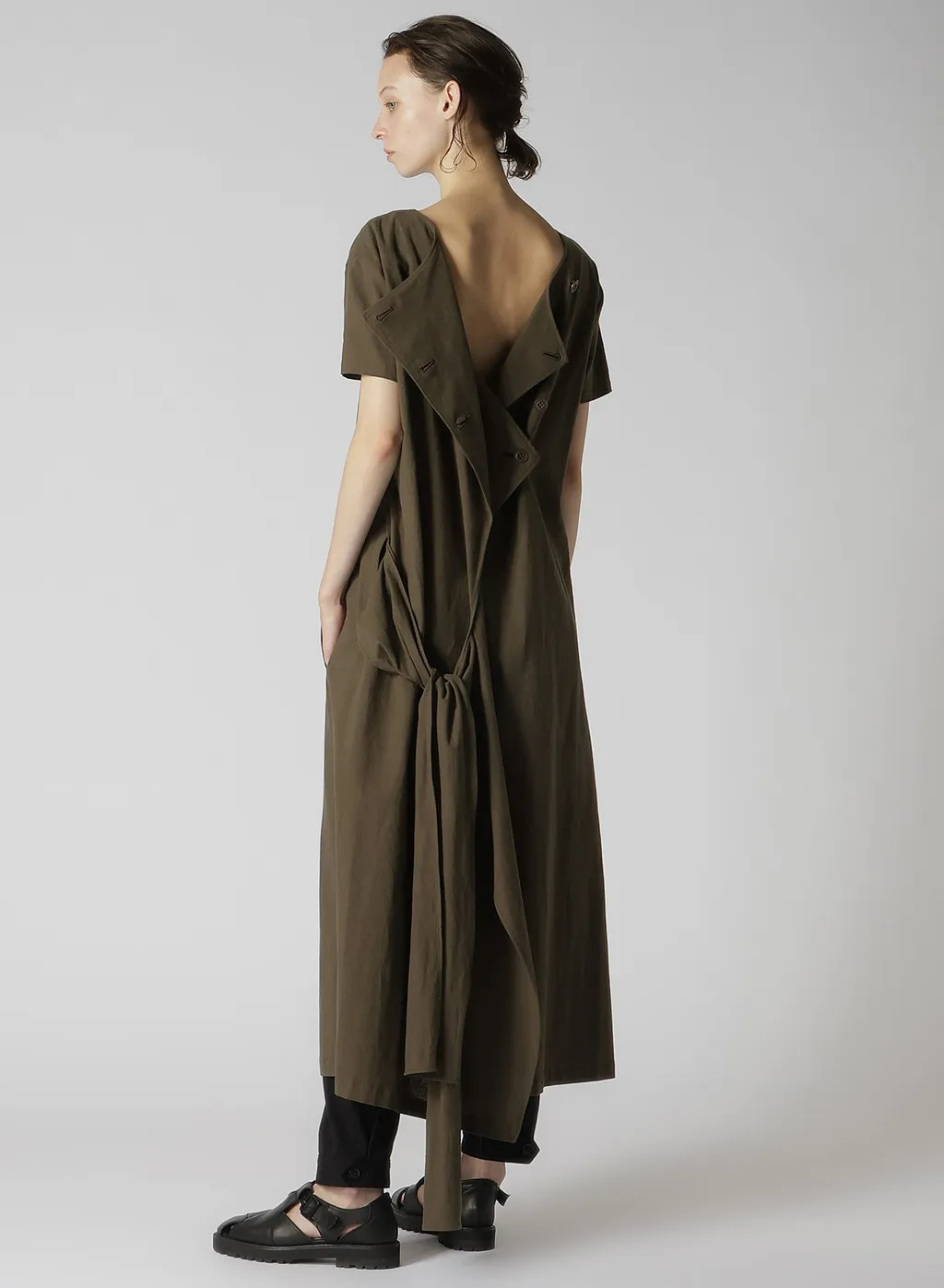 Cotton Flax Poplin Back Tie Dress