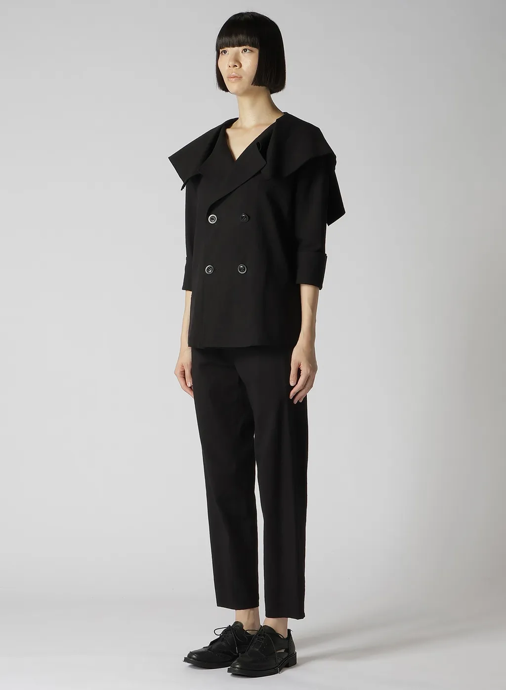 Cotton Flax Poplin Sailor Collar Jacket