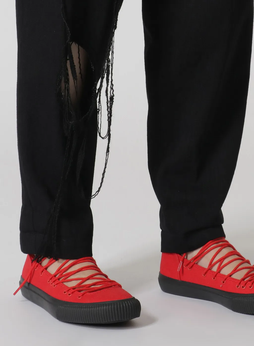 Denim Hole Embroidery Waist String Slim Pants