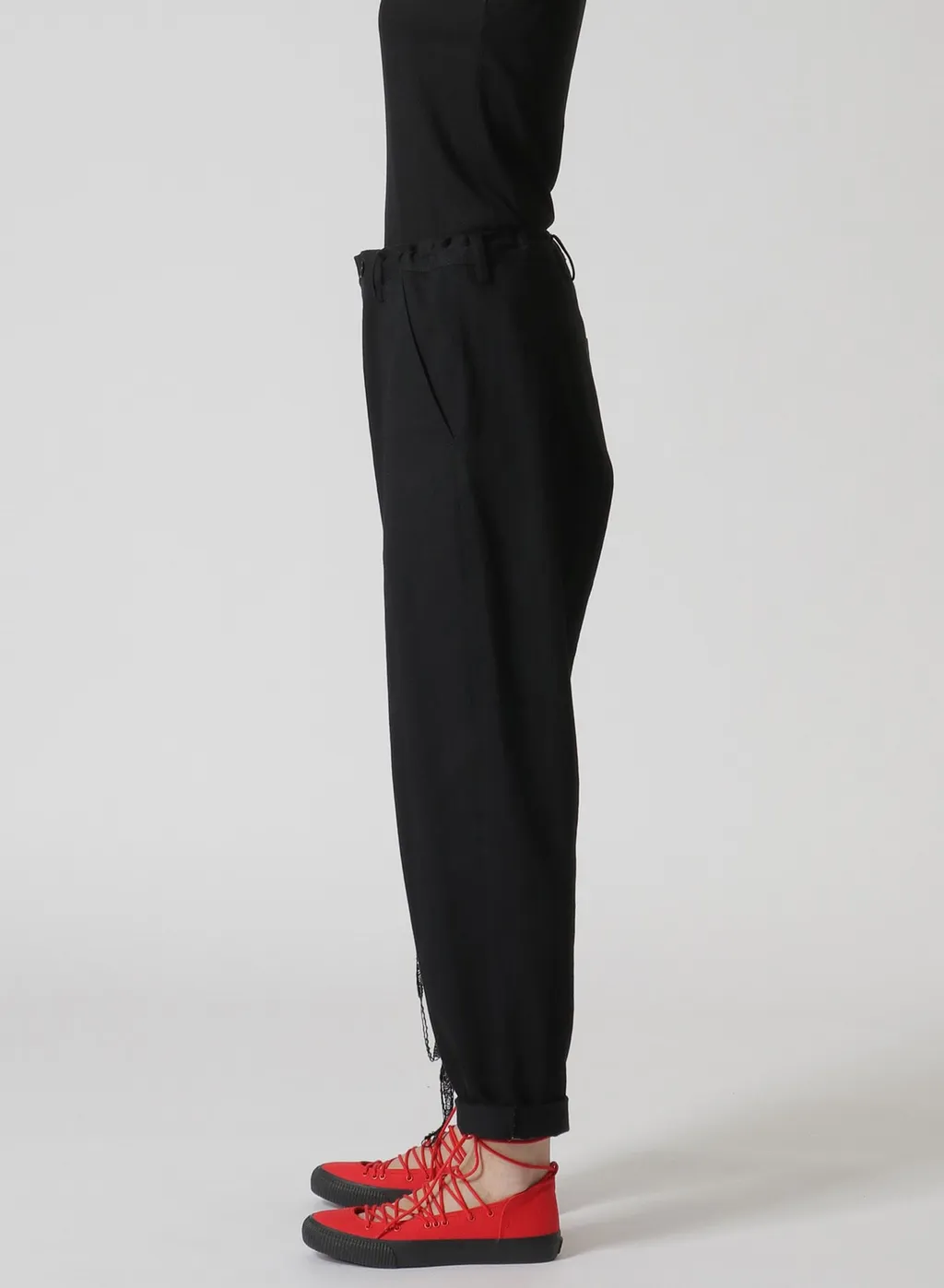Denim Hole Embroidery Waist String Slim Pants