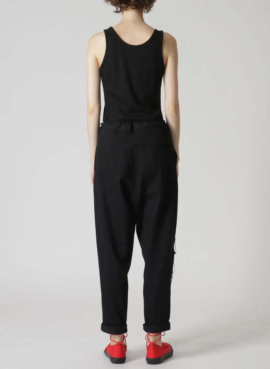 Denim Hole Embroidery Waist String Slim Pants