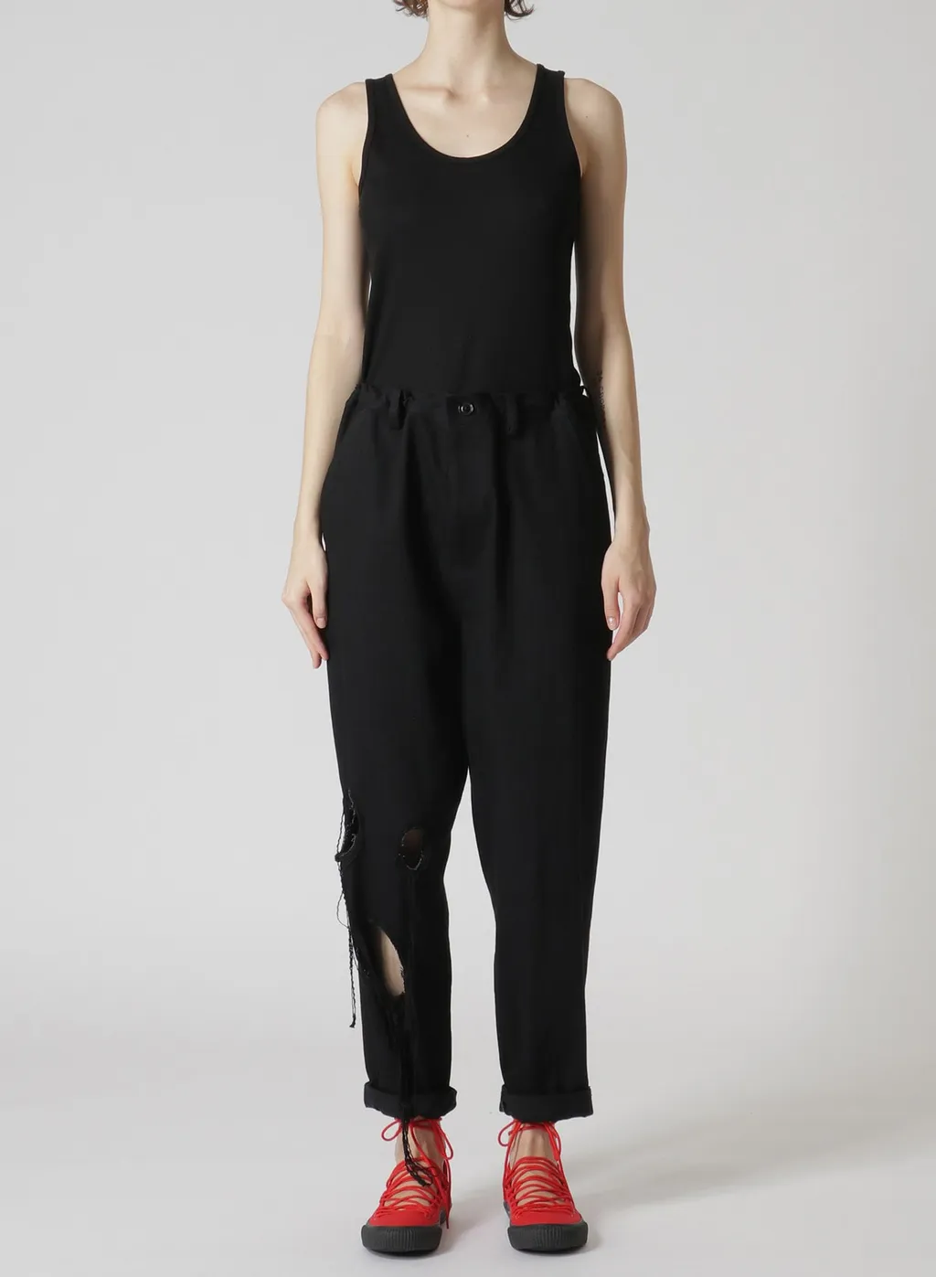 Denim Hole Embroidery Waist String Slim Pants