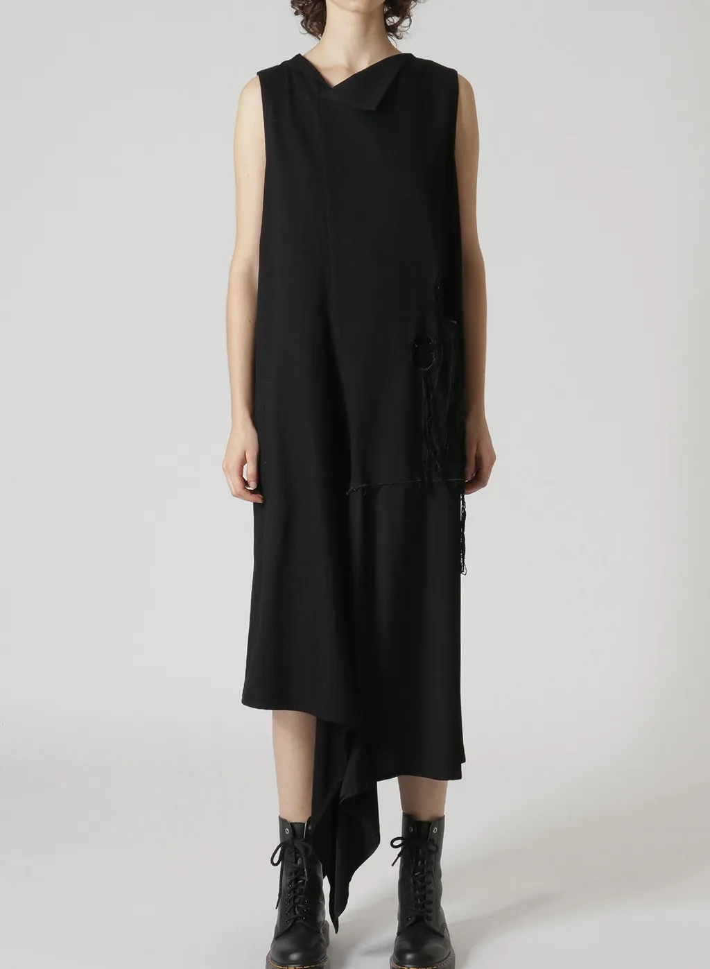 Denim Hole Embroidery Collar Square Sleeveless Dress