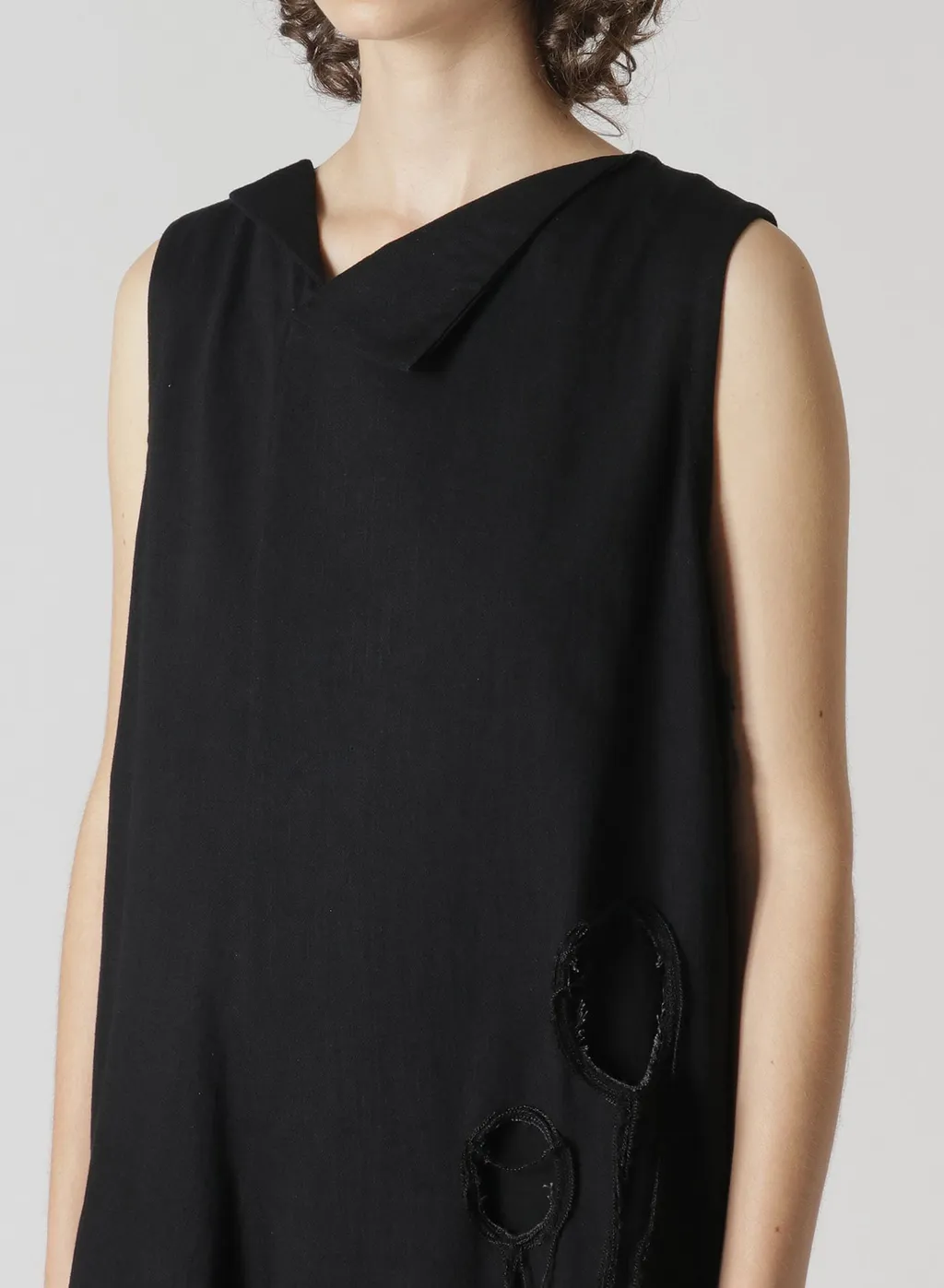 Denim Hole Embroidery Collar Square Sleeveless Dress