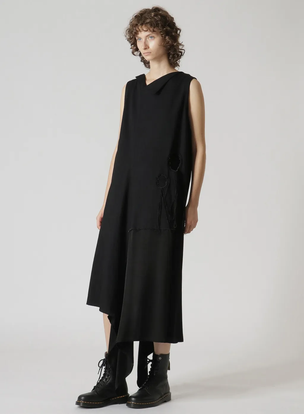 Denim Hole Embroidery Collar Square Sleeveless Dress