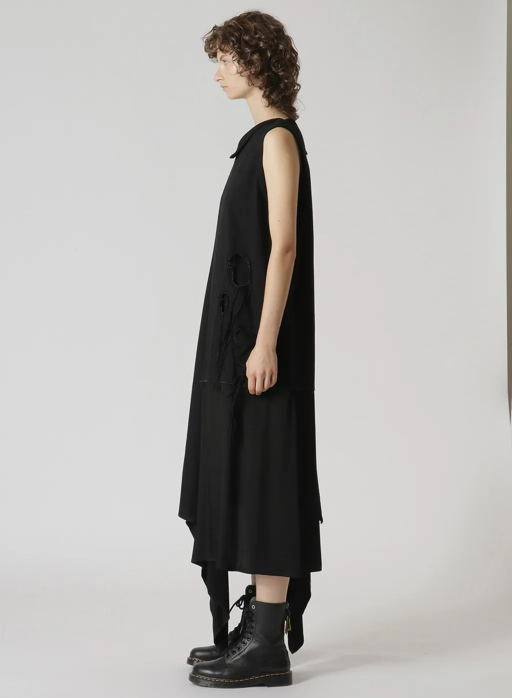 Denim Hole Embroidery Collar Square Sleeveless Dress