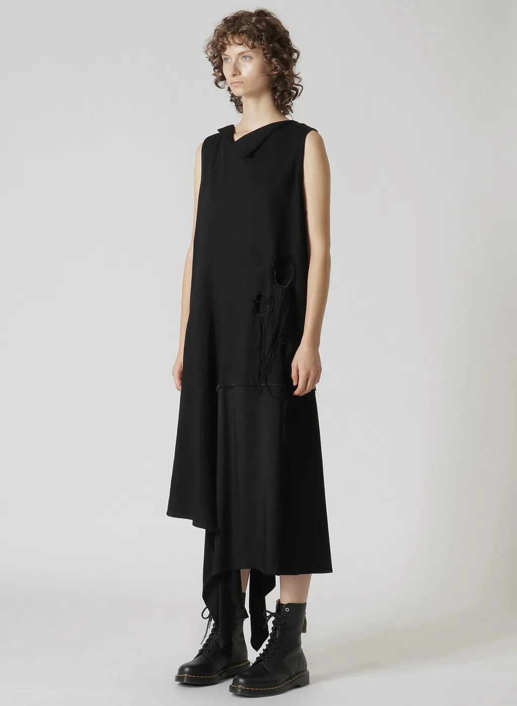 Denim Hole Embroidery Collar Square Sleeveless Dress
