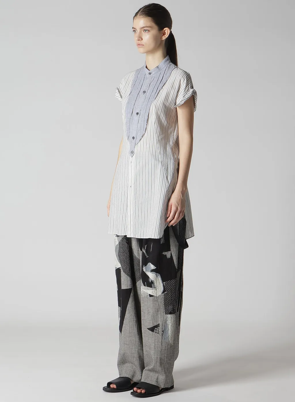 C/Cu Hard Twisted Dobby Stripe Stand Collar Shirt