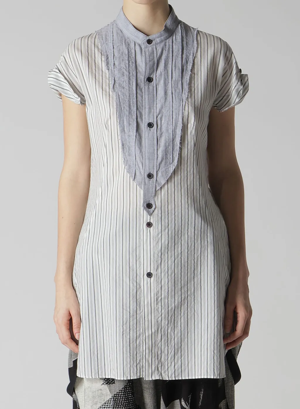 C/Cu Hard Twisted Dobby Stripe Stand Collar Shirt