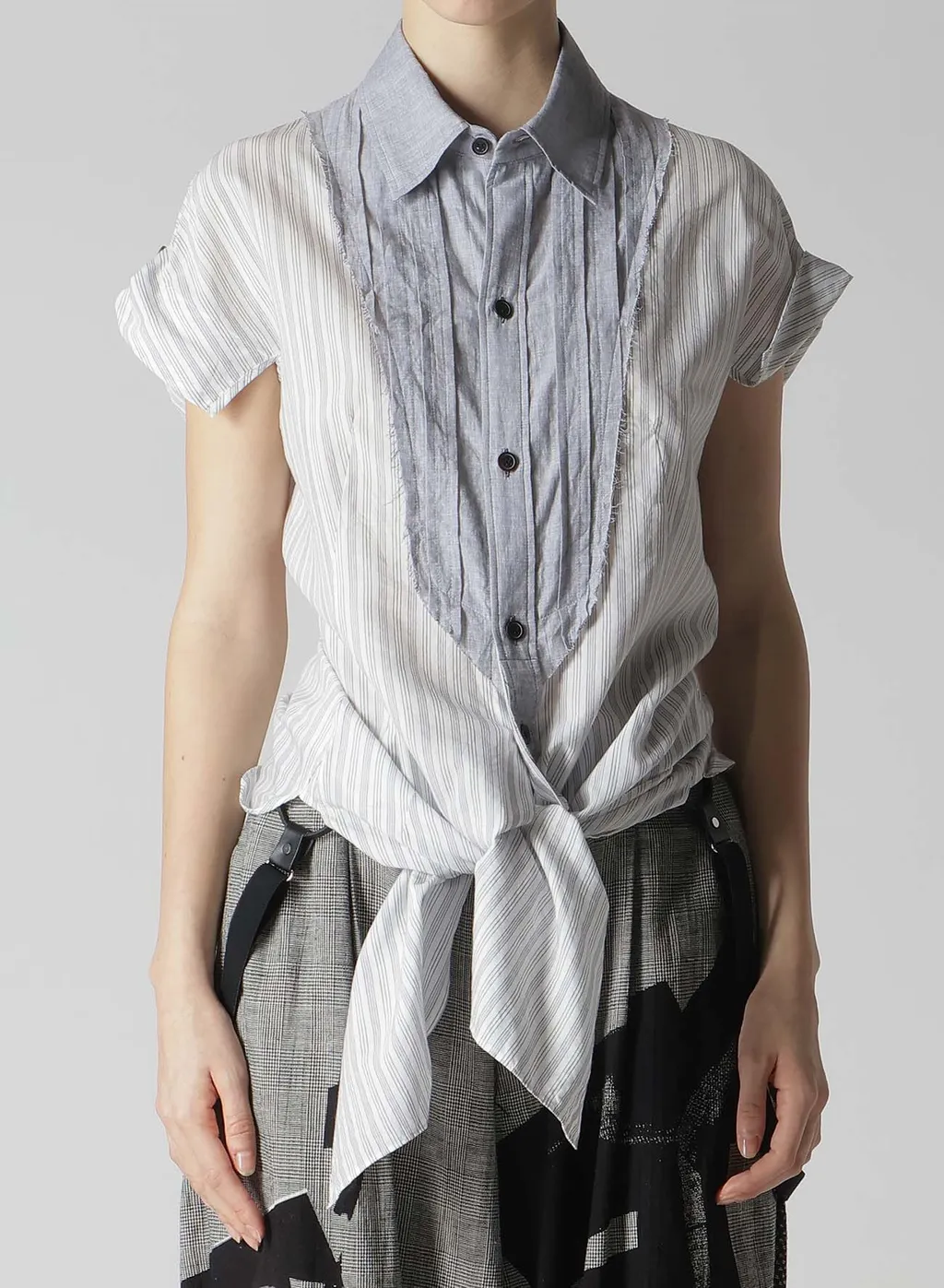 C/Cu Hard Twisted Dobby Stripe Pleated Shirt