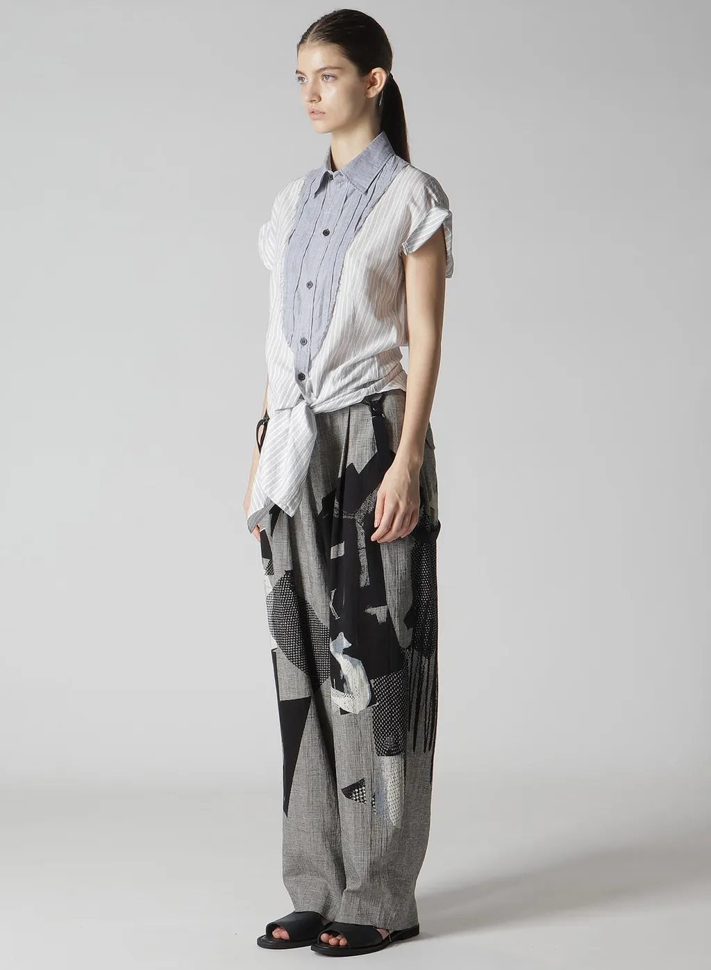 C/Cu Hard Twisted Dobby Stripe Pleated Shirt
