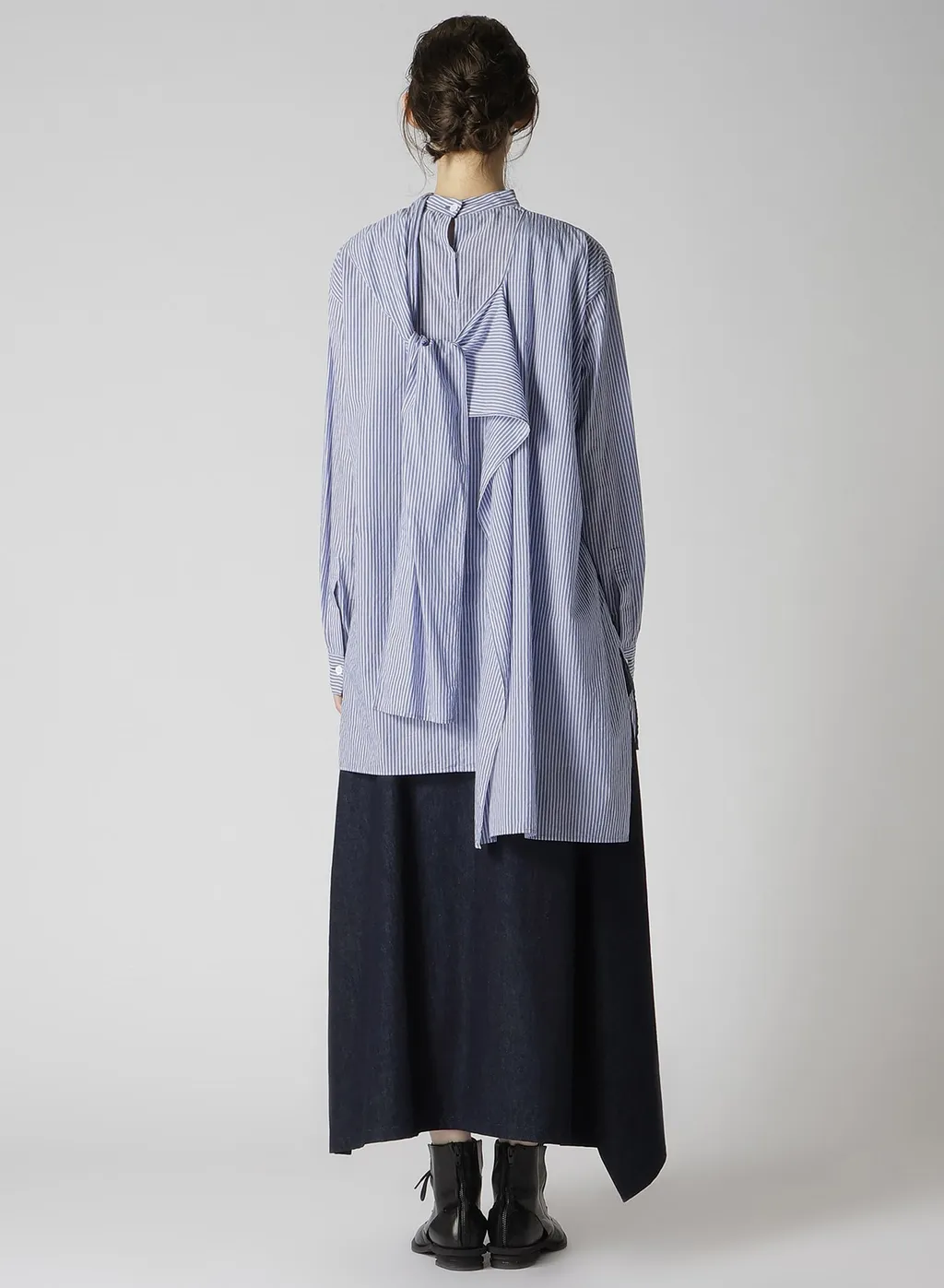 Cotton Stripe Back Tie Blouse