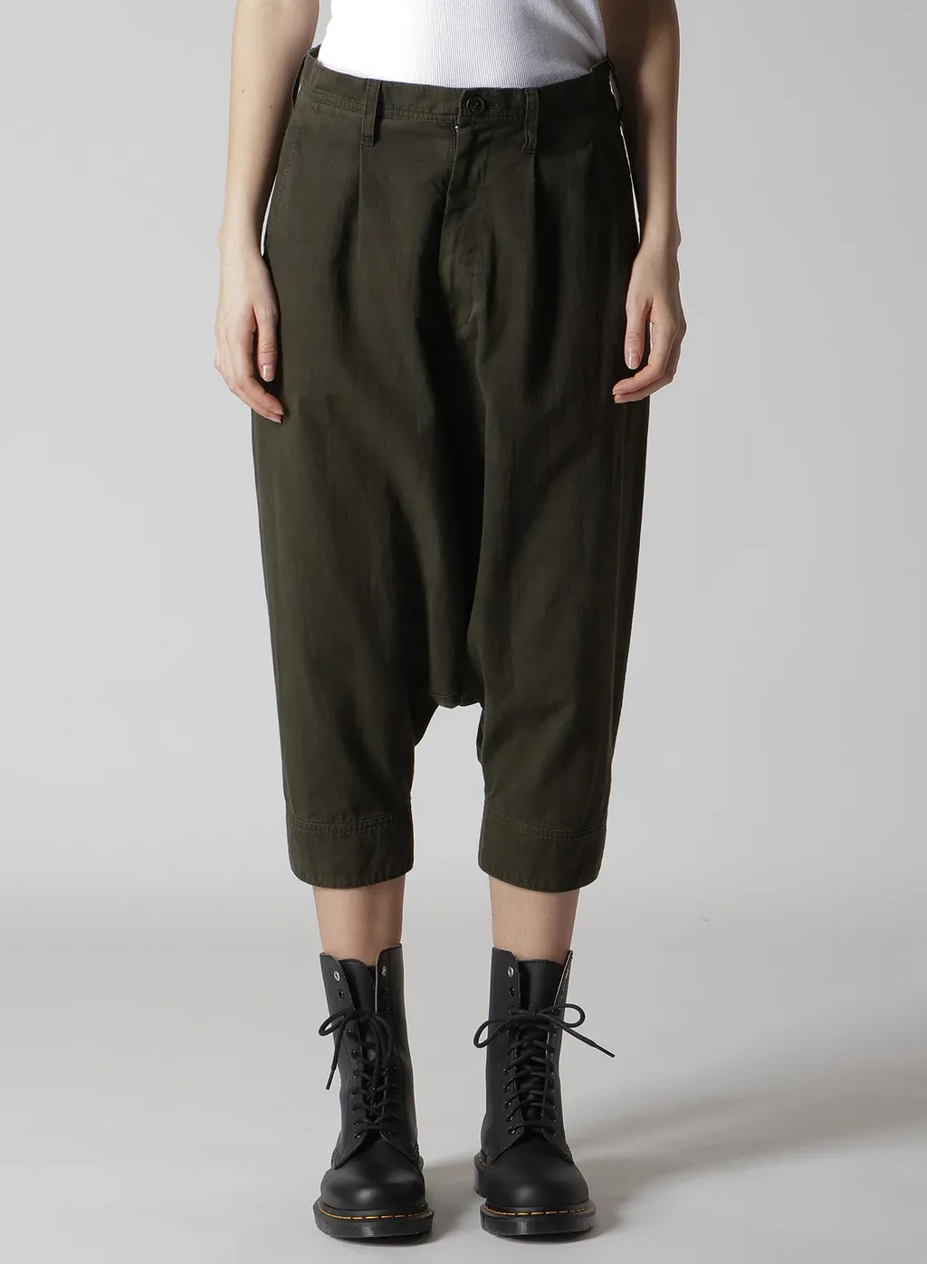 Cotton Slab Garment Dyeing Cuffed Hem Sarrouel Pants
