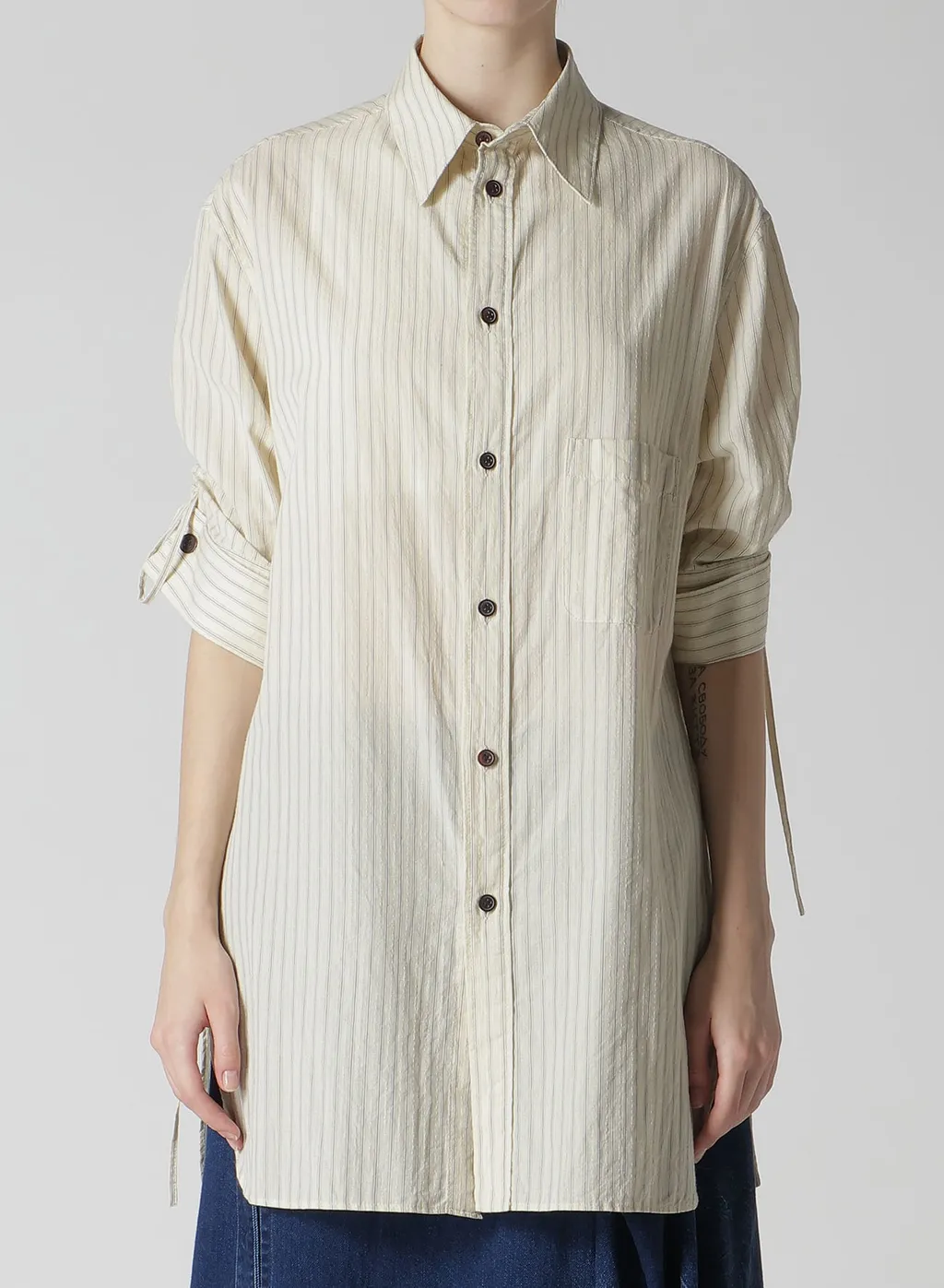 Dobby Stripe Shirring Sleeve Shirt