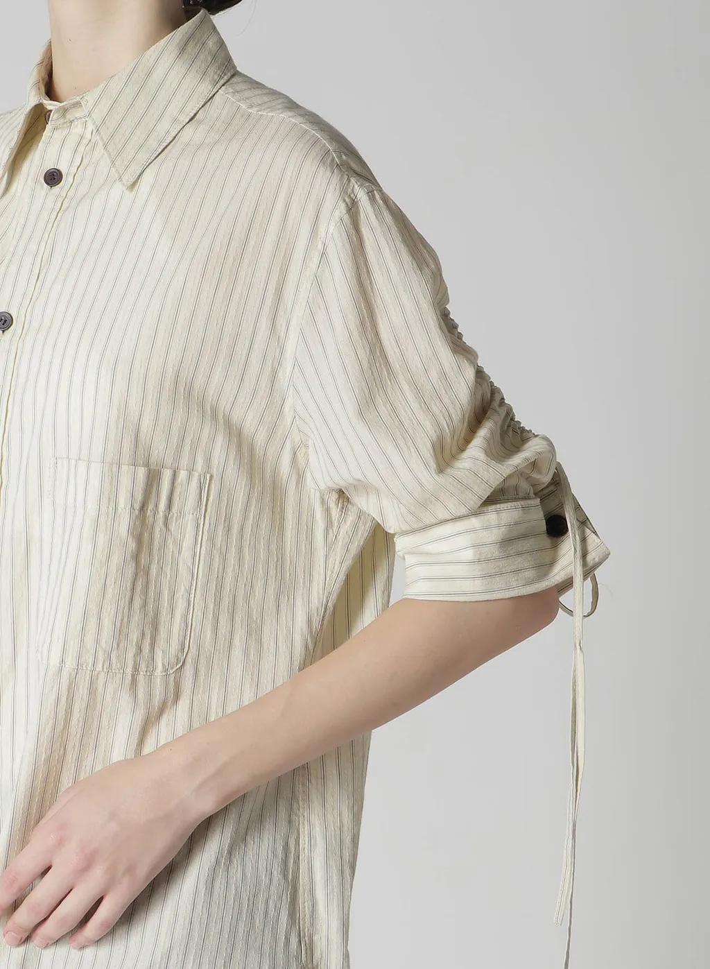 Dobby Stripe Shirring Sleeve Shirt