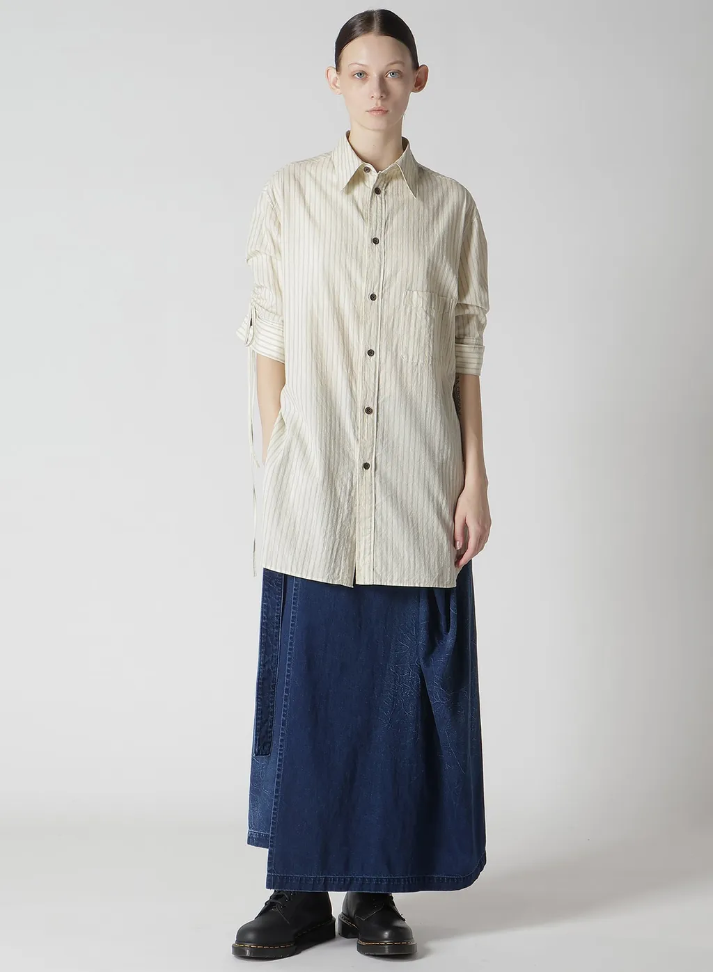 Dobby Stripe Shirring Sleeve Shirt
