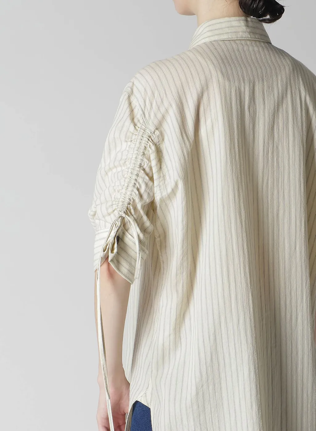 Dobby Stripe Shirring Sleeve Shirt