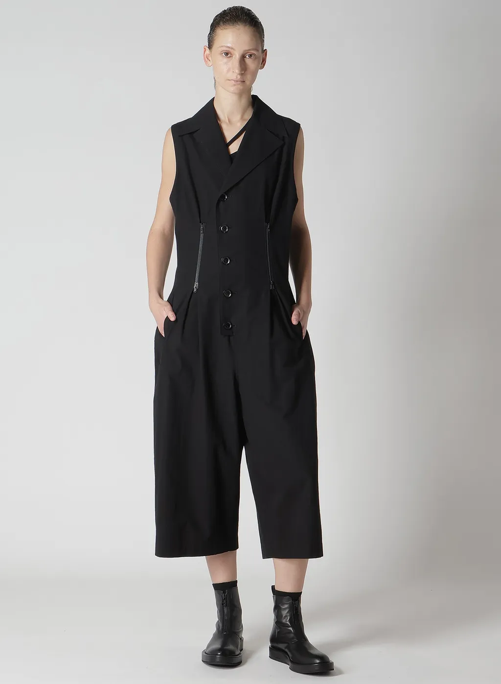 Cotton Linen Dump Zip Tucked Jump Suit