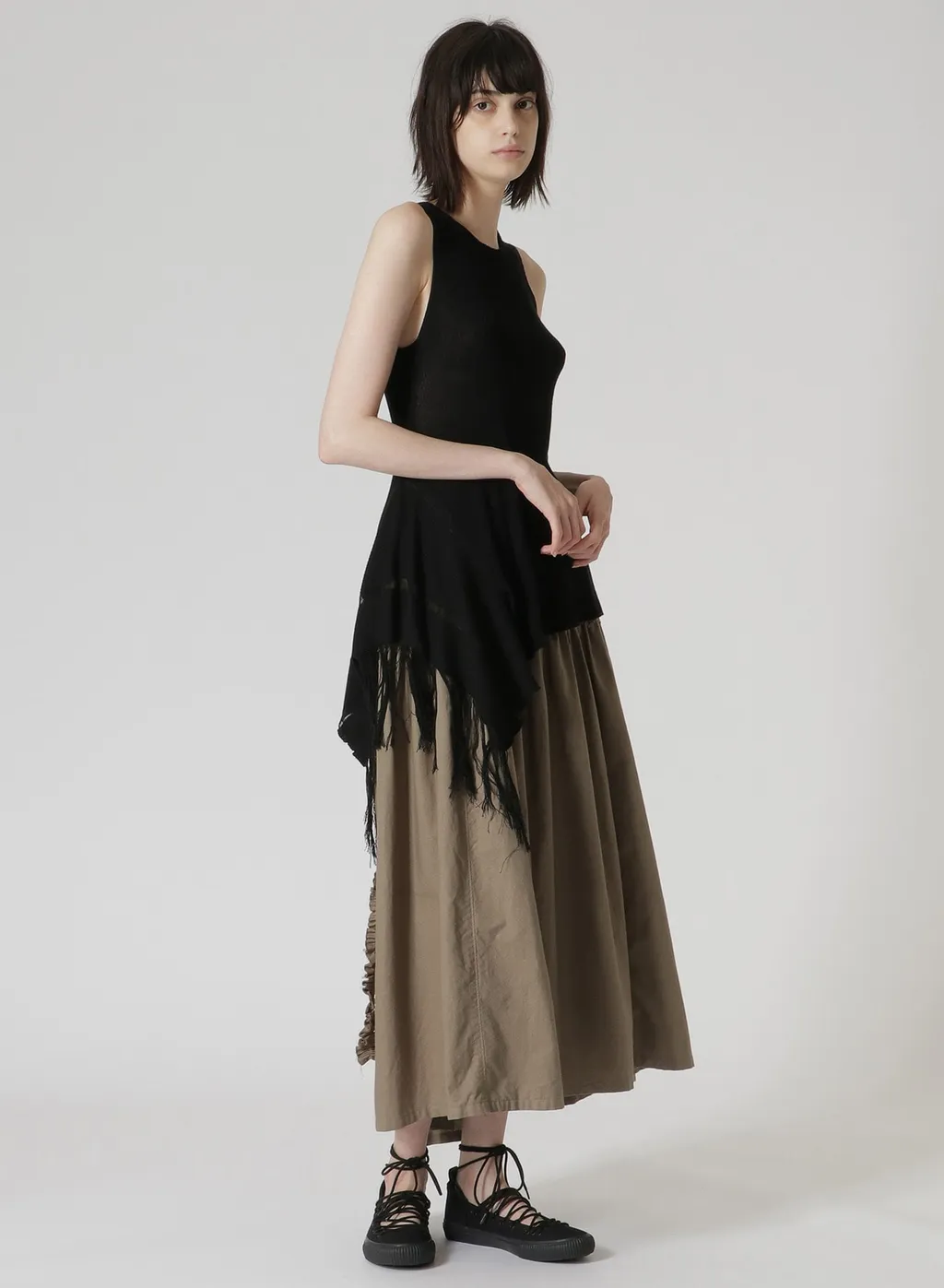 Cotton Dungaree Gathered Tail Skirt