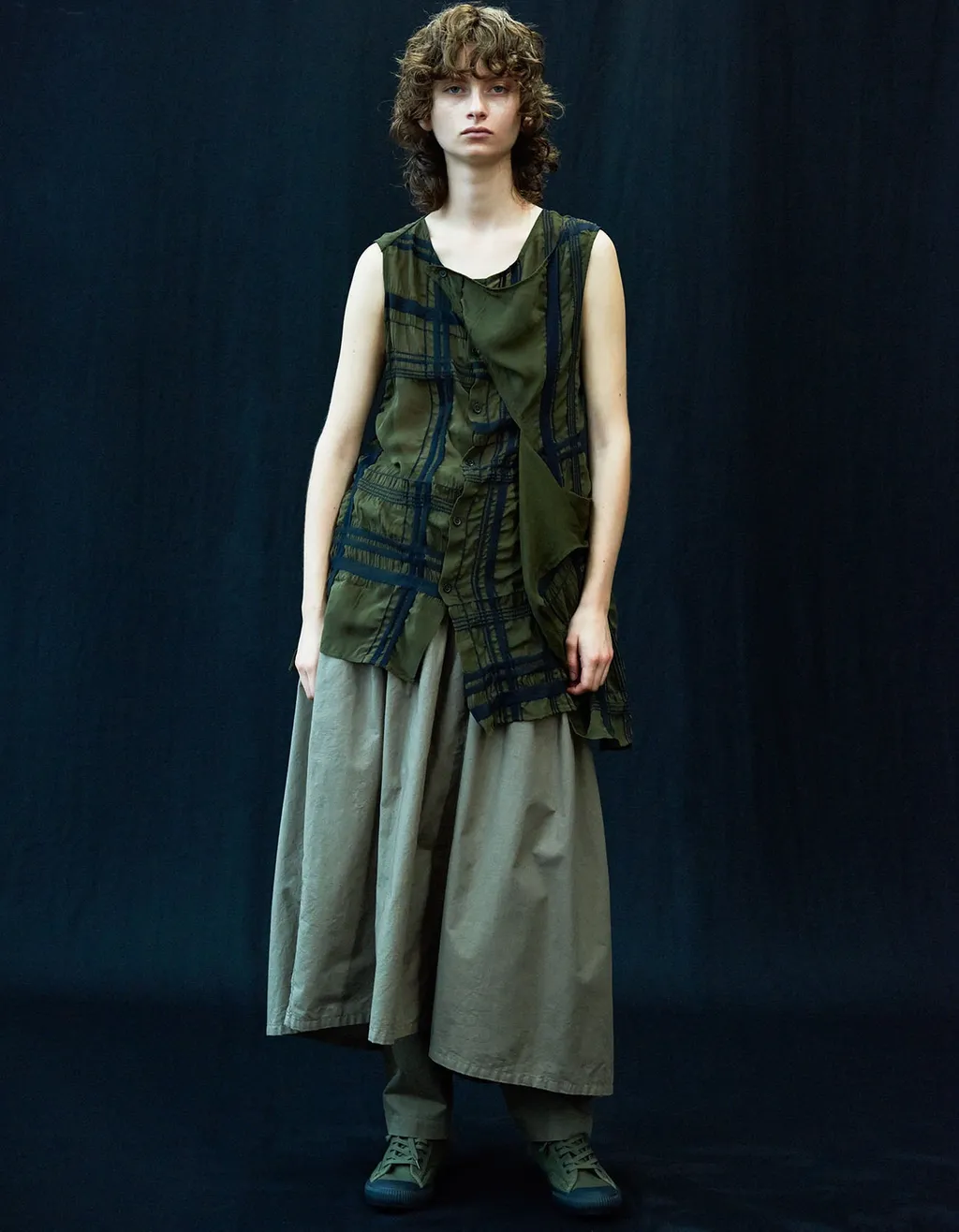 Cotton Dungaree Gathered Tail Skirt