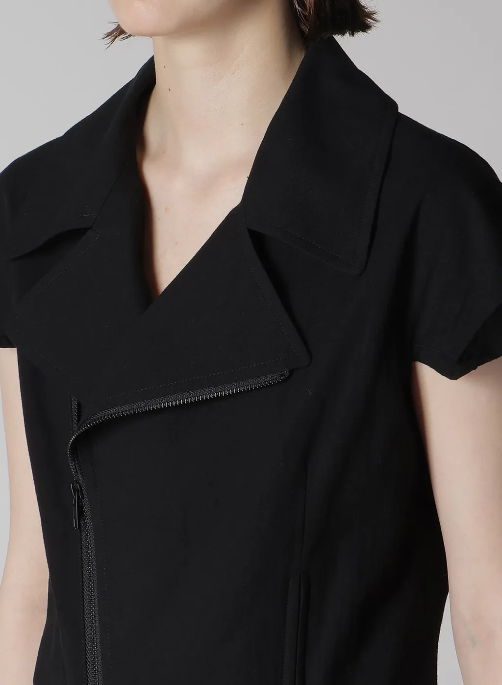 Cotton Twill Untrimmed Sleeve Moto Jacket