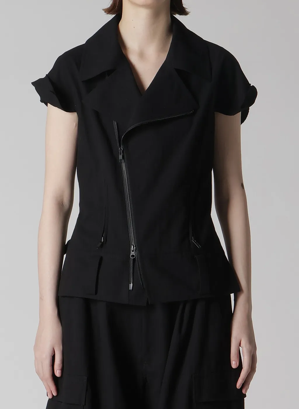 Cotton Twill Untrimmed Sleeve Moto Jacket
