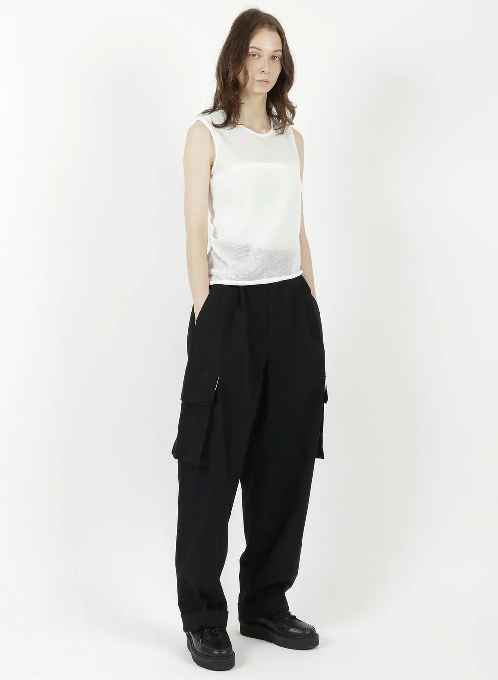 Cotton Faux Linen Knit Asymme Tank Top
