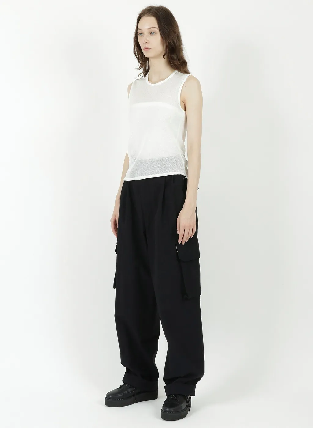 Cotton Faux Linen Knit Asymme Tank Top
