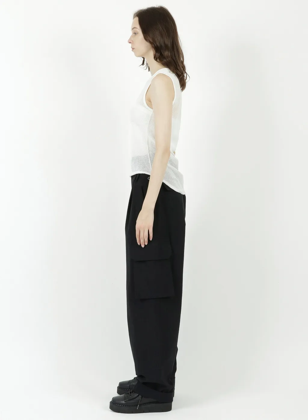 Cotton Faux Linen Knit Asymme Tank Top